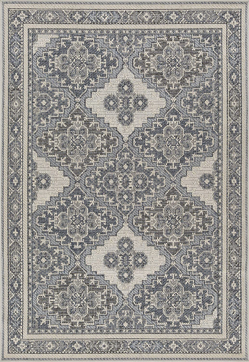 01 Gray Navy Blue Oriental Indoor-Outdoor Area Rug