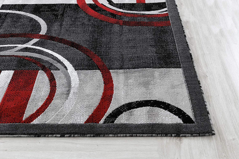 Mia Gray Red Circles Abstract Contemporary Area Rugs