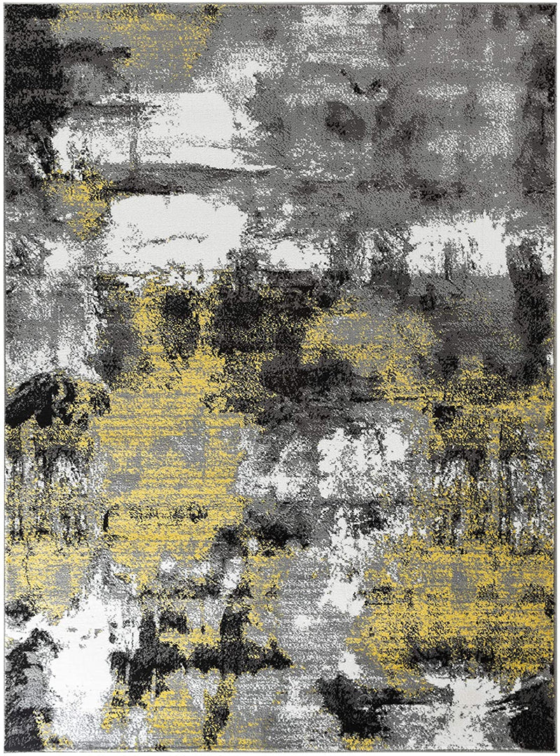 Caleb Yellow Gray Distressed Contemporary Area Rugs