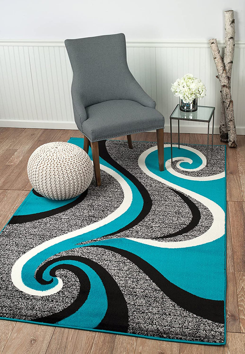 Grayson Turquoise Gray Swirls Contemporary Area Rugs