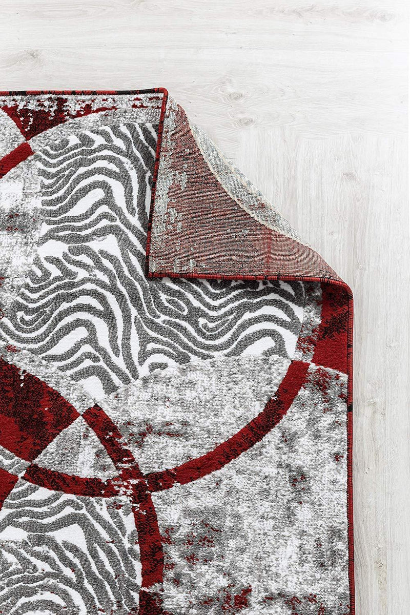 Evelyn Red Circles Abstract Contemporary Area Rugs