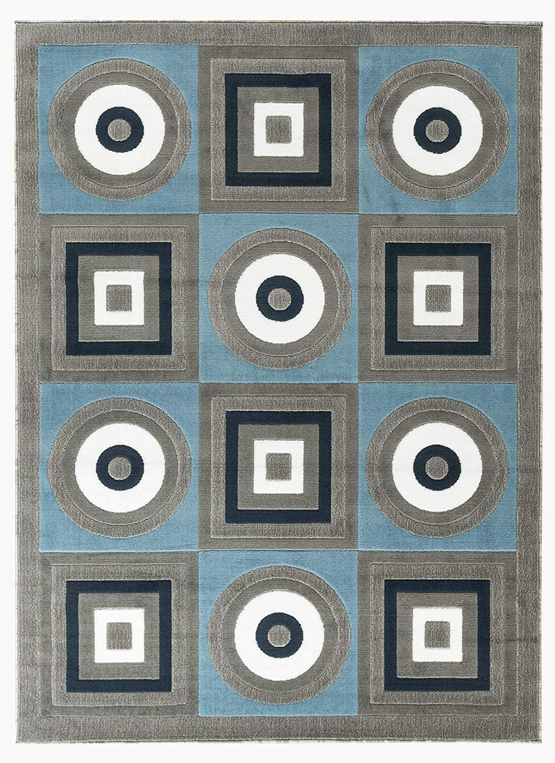 Ella Gray Light Blue Geometric Contemporary Area Rugs