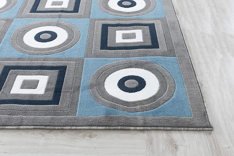 Ella Gray Light Blue Geometric Contemporary Area Rugs