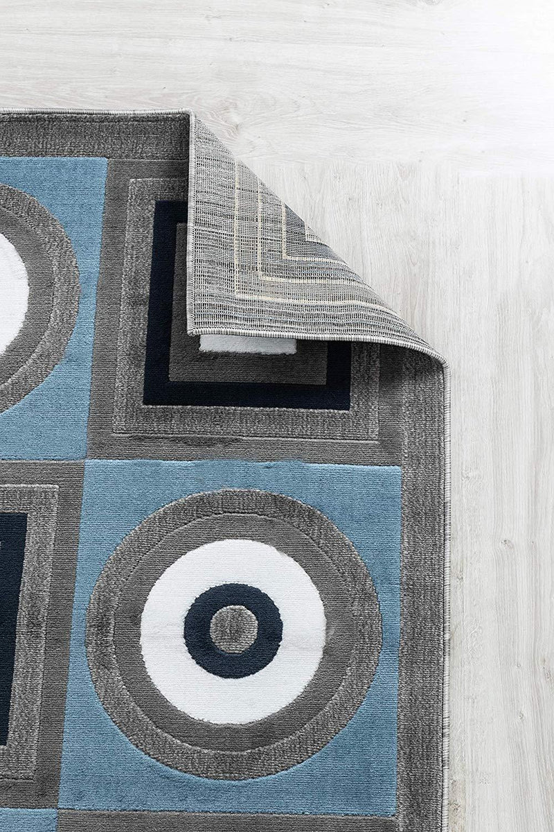 Ella Gray Light Blue Geometric Contemporary Area Rugs