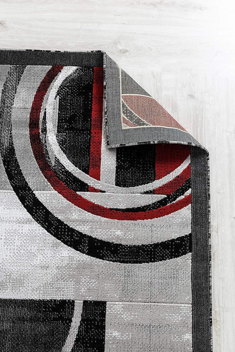 Mia Gray Red Circles Abstract Contemporary Area Rugs