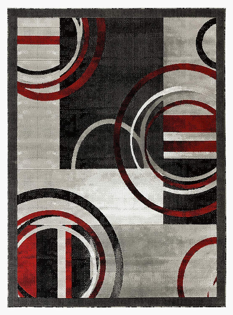 Mia Gray Red Circles Abstract Contemporary Area Rugs