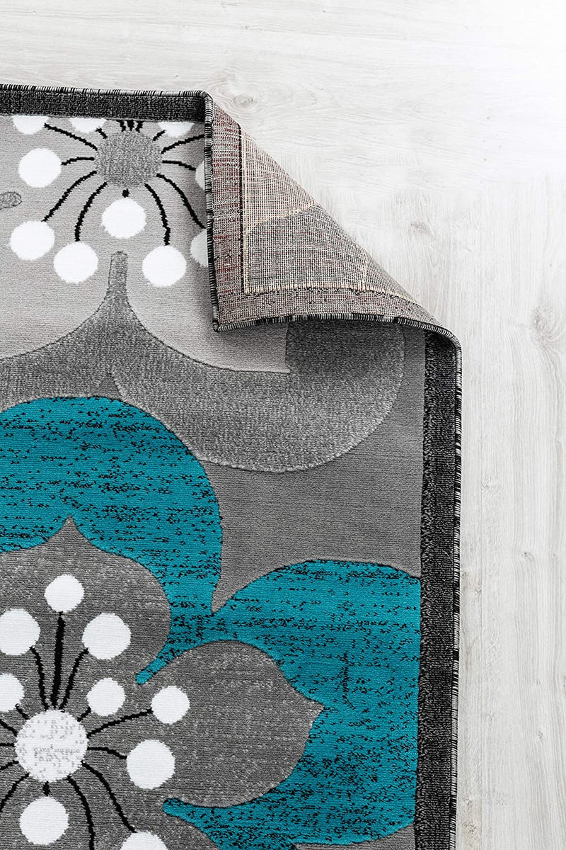 Ruby Turquoise Gray Floral Contemporary Area Rugs