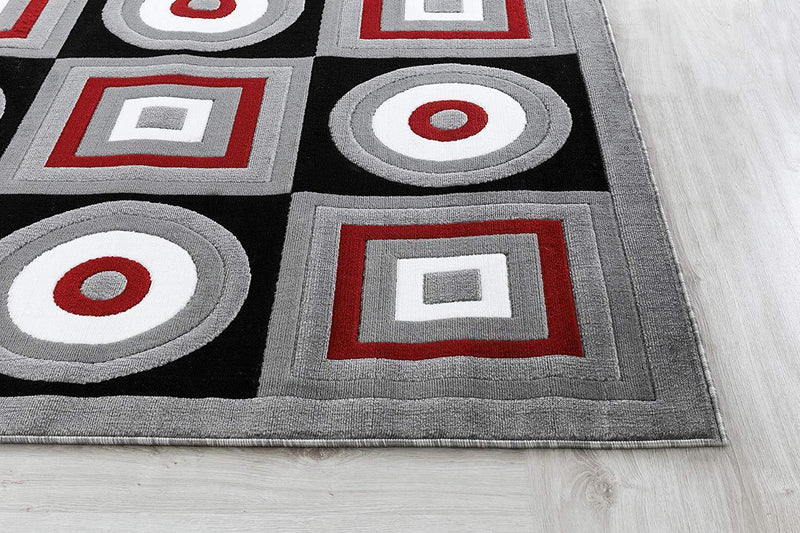 Ella Gray Red Geometric Contemporary Area Rugs