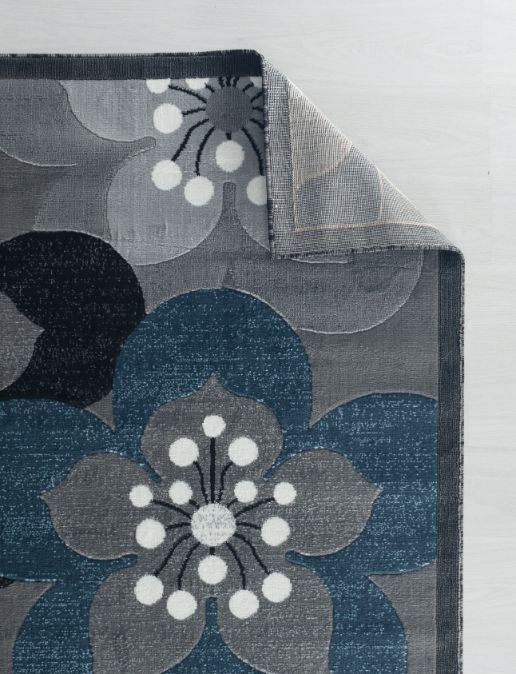 Ruby Navy Blue Gray Floral Contemporary Area Rugs