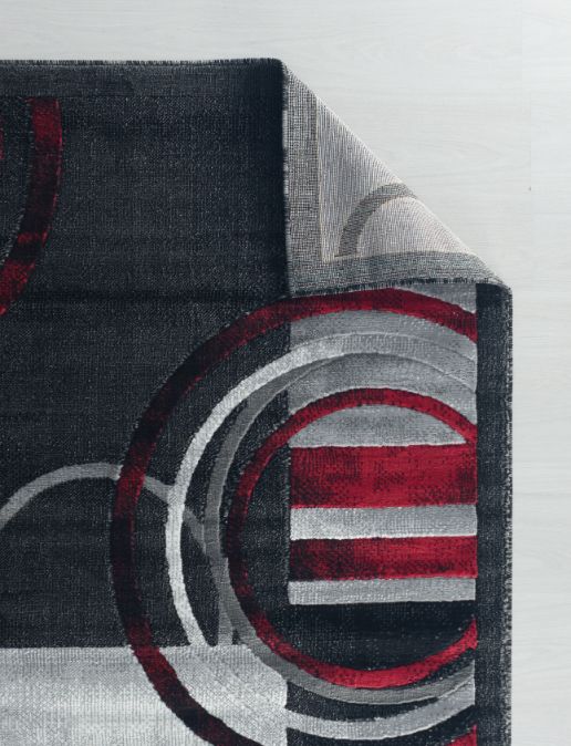 Mia Gray Red Circles Abstract Contemporary Area Rugs