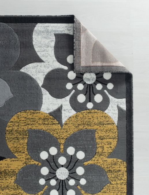 Ruby Yellow Floral Contemporary Area Rugs