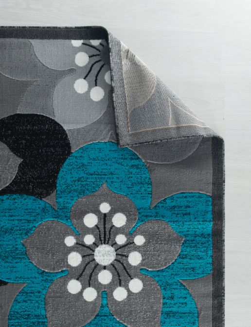 Ruby Turquoise Gray Floral Contemporary Area Rugs