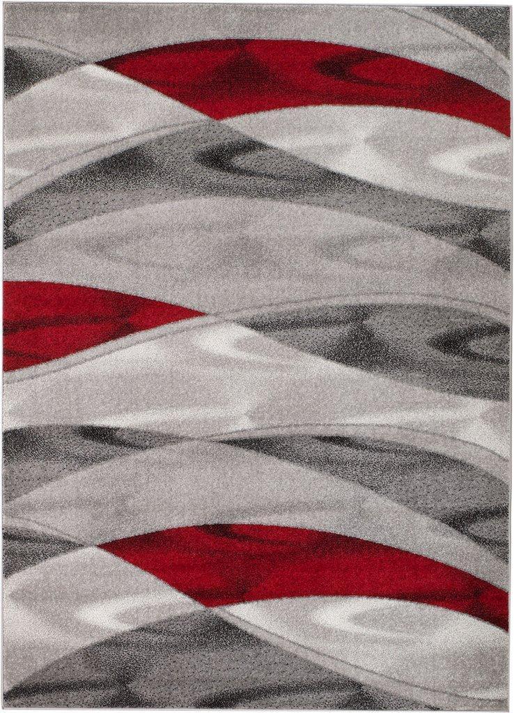 Willow Gray Red Abstract Contemporary Area Rugs