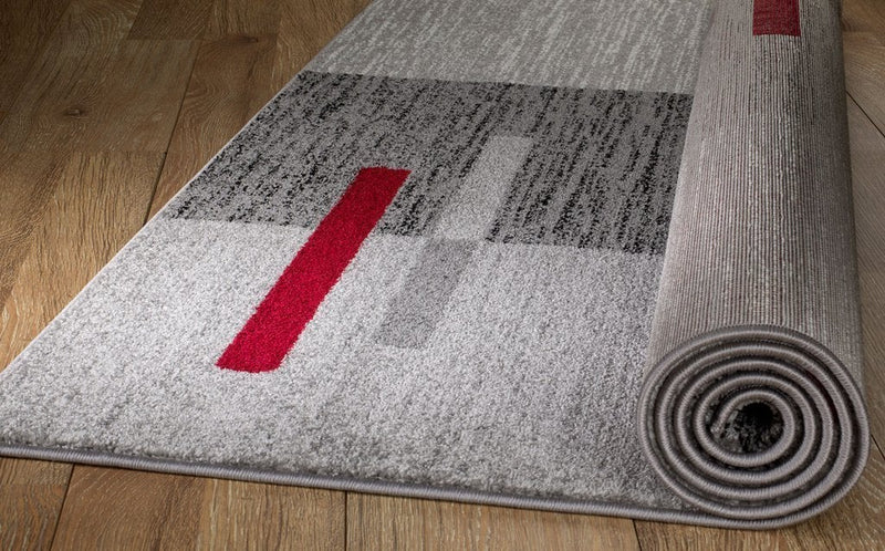 Phoenix Gray Red Geometric Contemporary Area Rugs