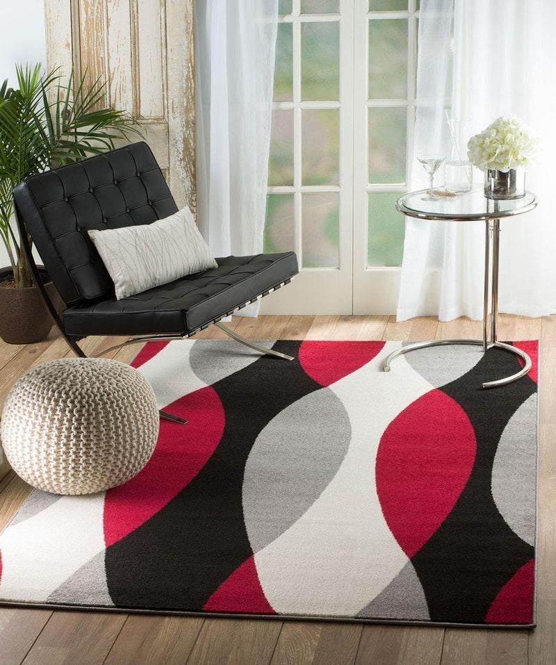 Ace Red Gray Abstract Contemporary Area Rugs