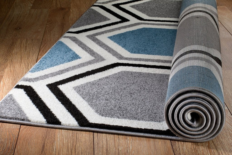 Saylor Light Blue Geometric Contemporary Area Rugs