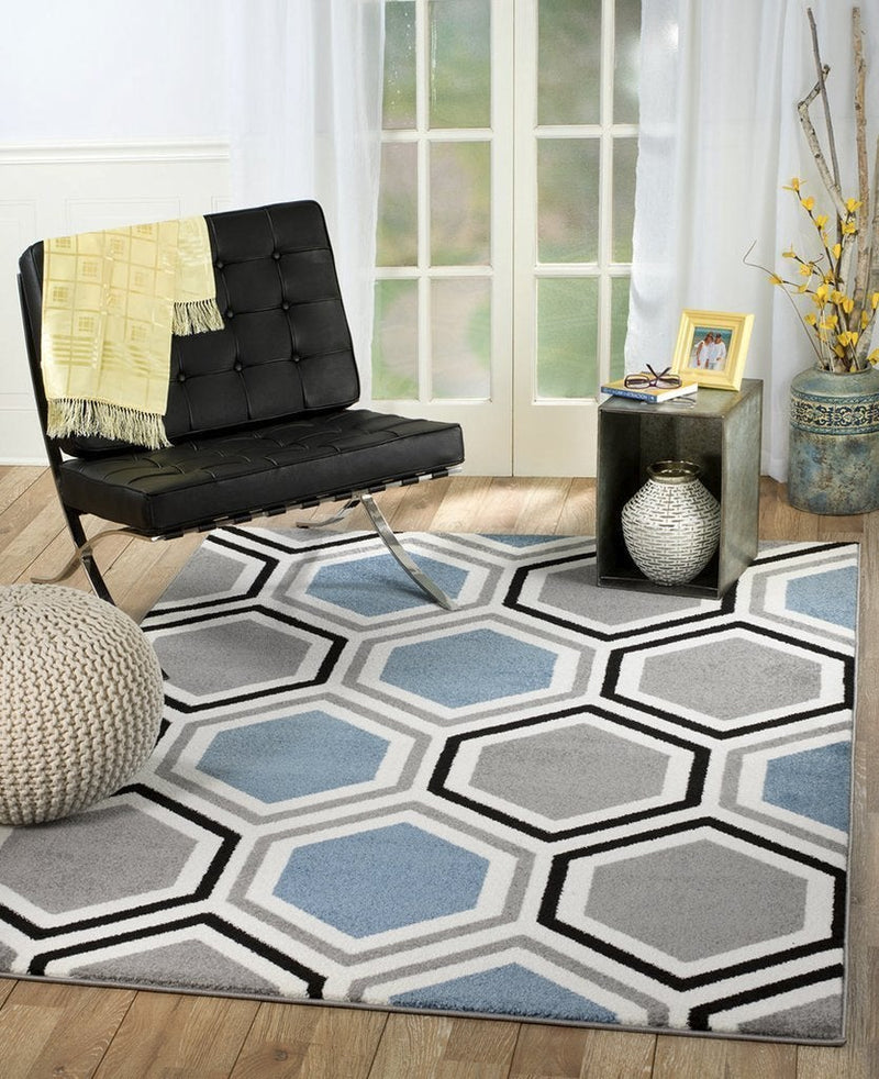 Saylor Light Blue Geometric Contemporary Area Rugs