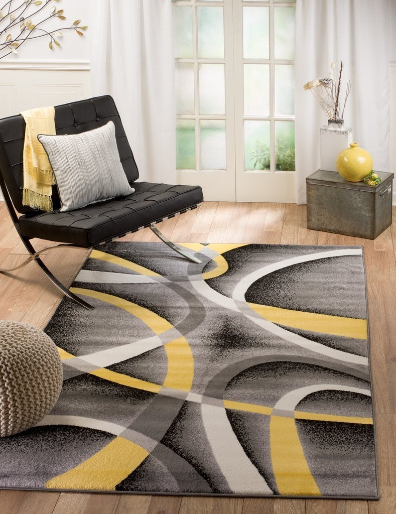 Dahlia Yellow Contemporary Area Rugs