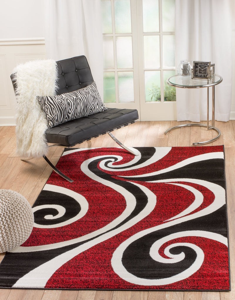 Grayson Red Black Abstract Contemporary Area Rugs