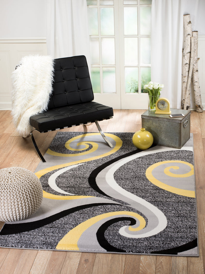 Grayson Yellow Gray Abstract Contemporary Area Rugs