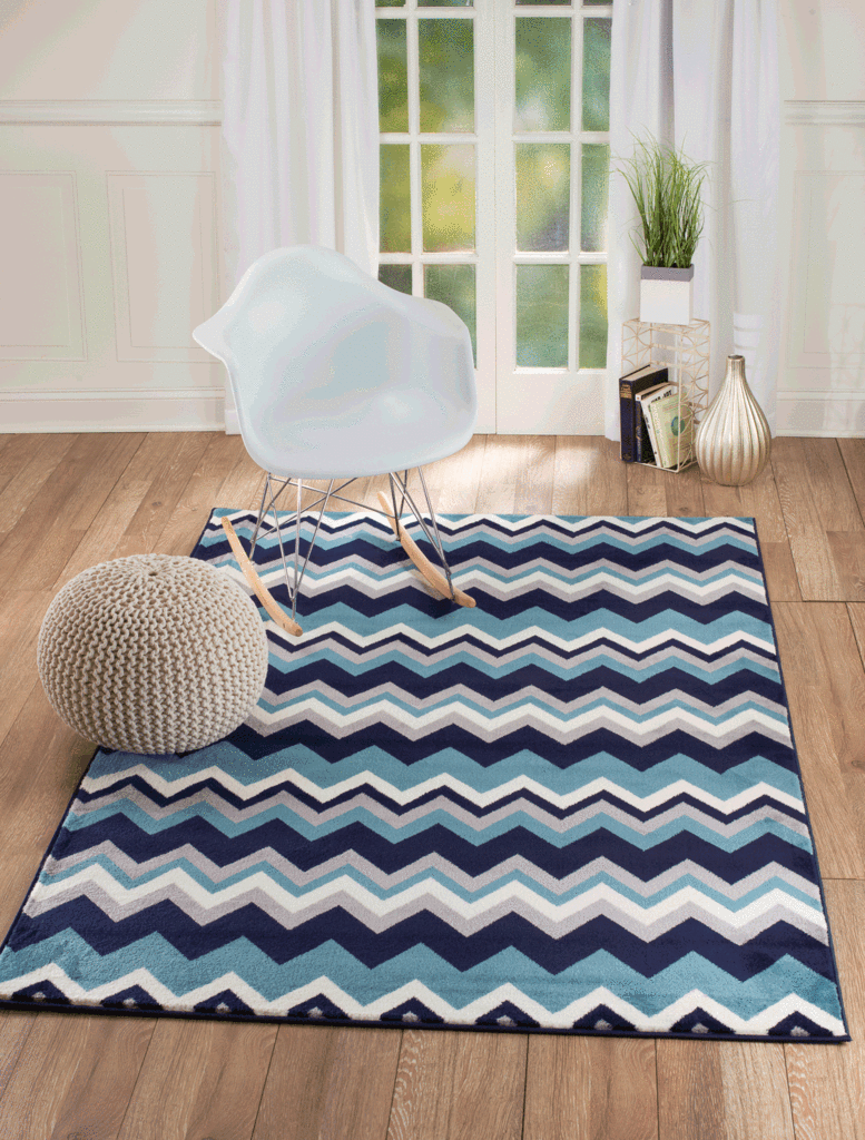 Titan Blue Gray Stripes Design Contemporary Area Rugs