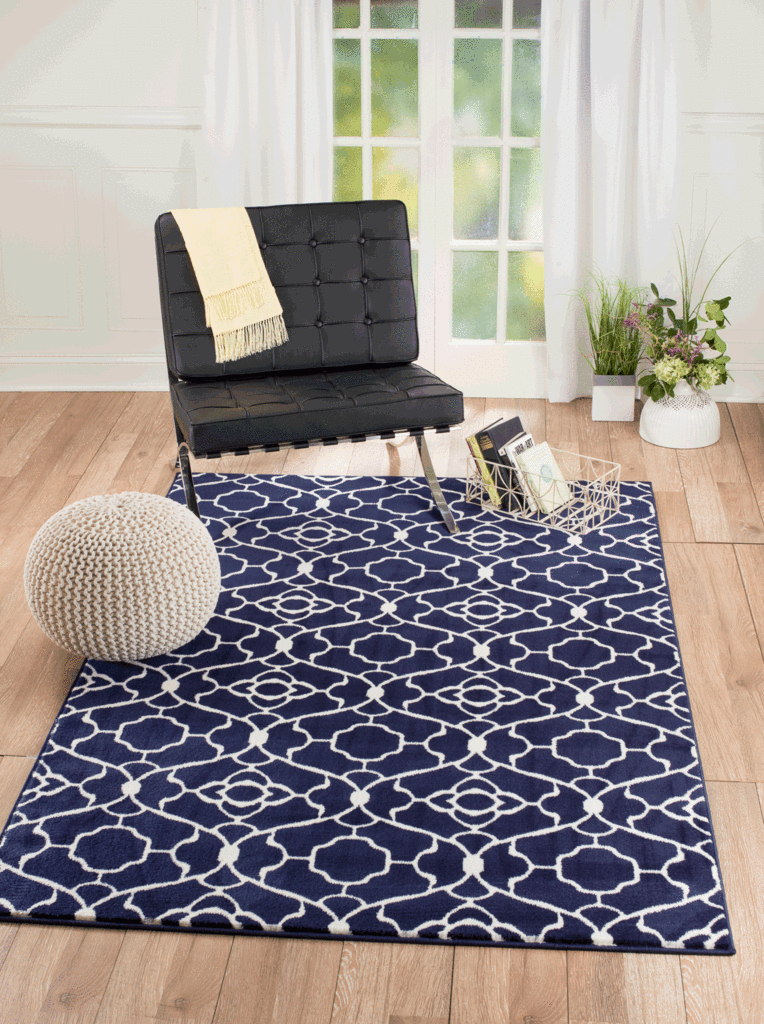 Jasmine Navy Blue Trellis Contemporary Area Rugs