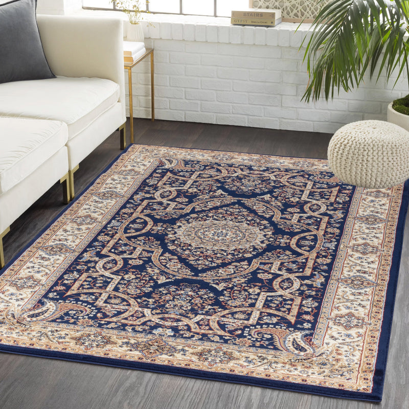 Roya Navy Blue Medallion Oriental Area Rugs