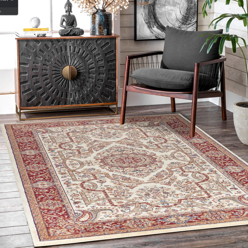 Roya Ivory Medallion Oriental Area Rugs