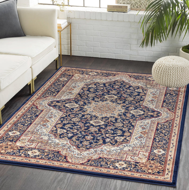 Parisa Navy Blue Victorian Oriental Area Rugs