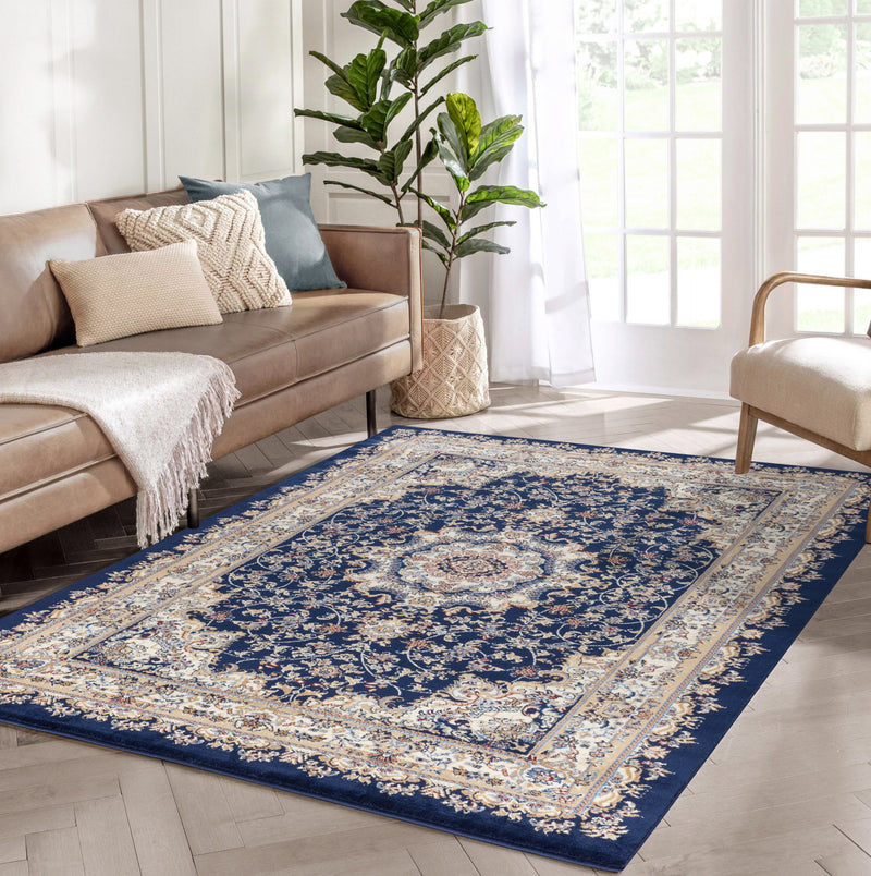 Yasmin Navy Blue Victorian Oriental Area Rugs