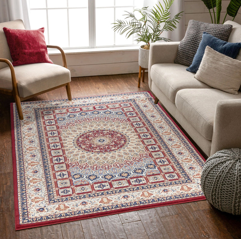 Neda Burgundy Medallion Oriental Area Rugs