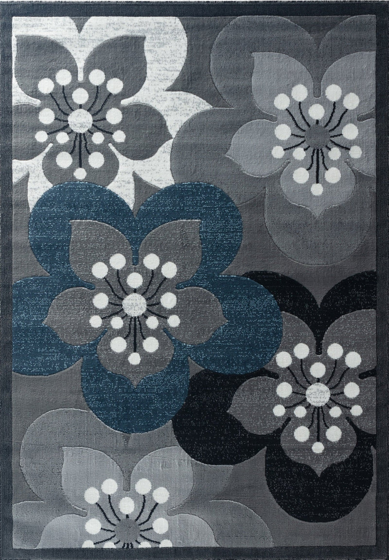 Ruby Navy Blue Gray Floral Contemporary Area Rugs