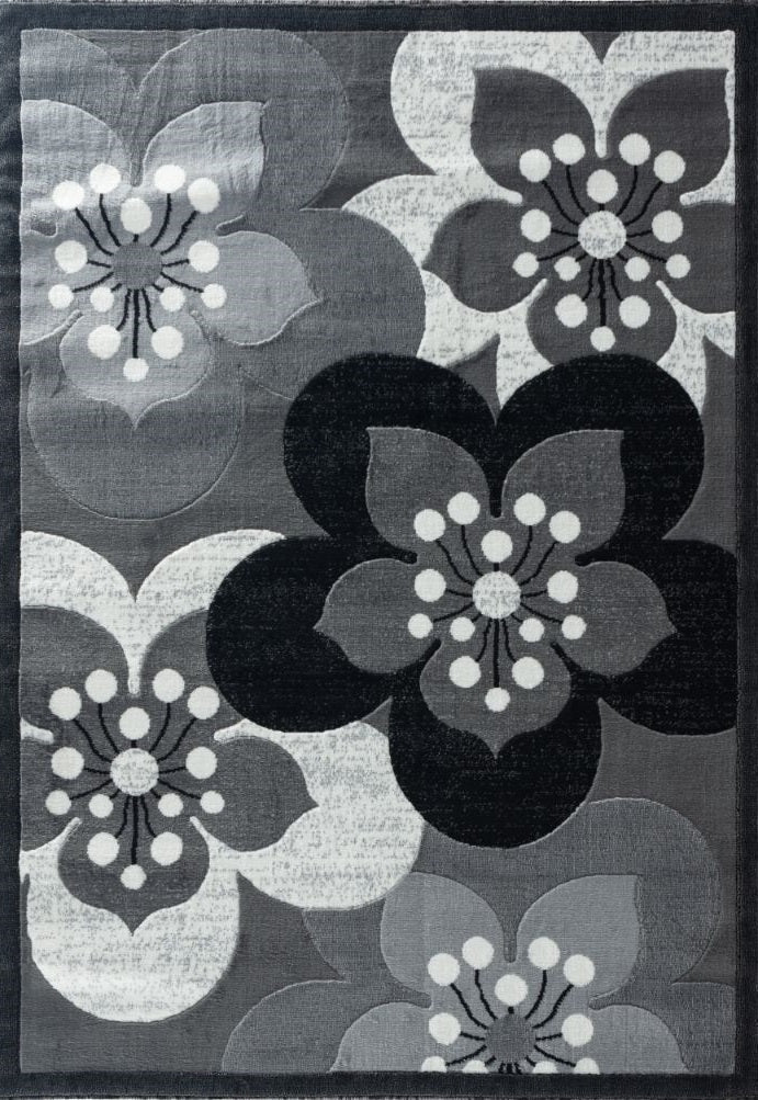 Ruby Gray Floral Contemporary Area Rugs