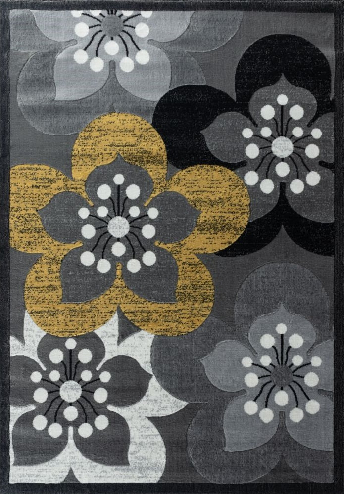 Ruby Yellow Floral Contemporary Area Rugs