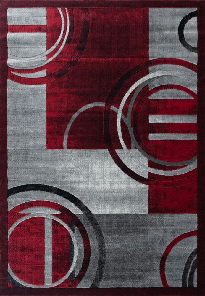 Mia Red Gray Geometric Contemporary Area Rugs