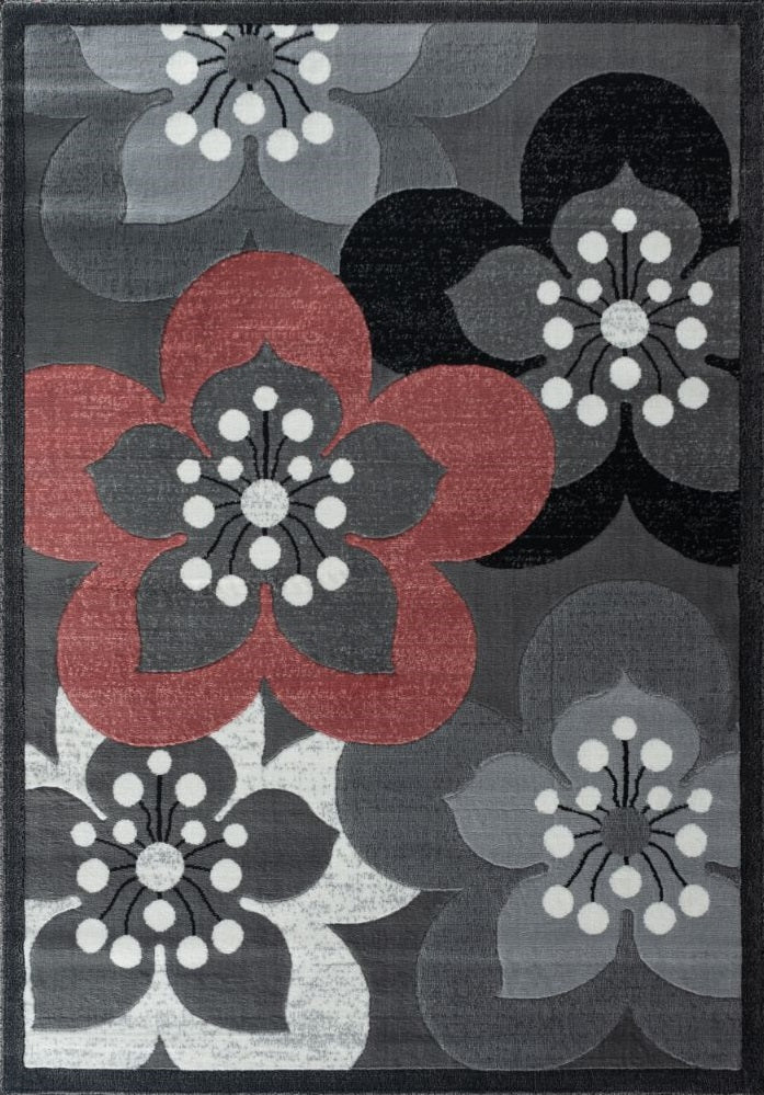 Ruby Pink Floral Contemporary Area Rugs