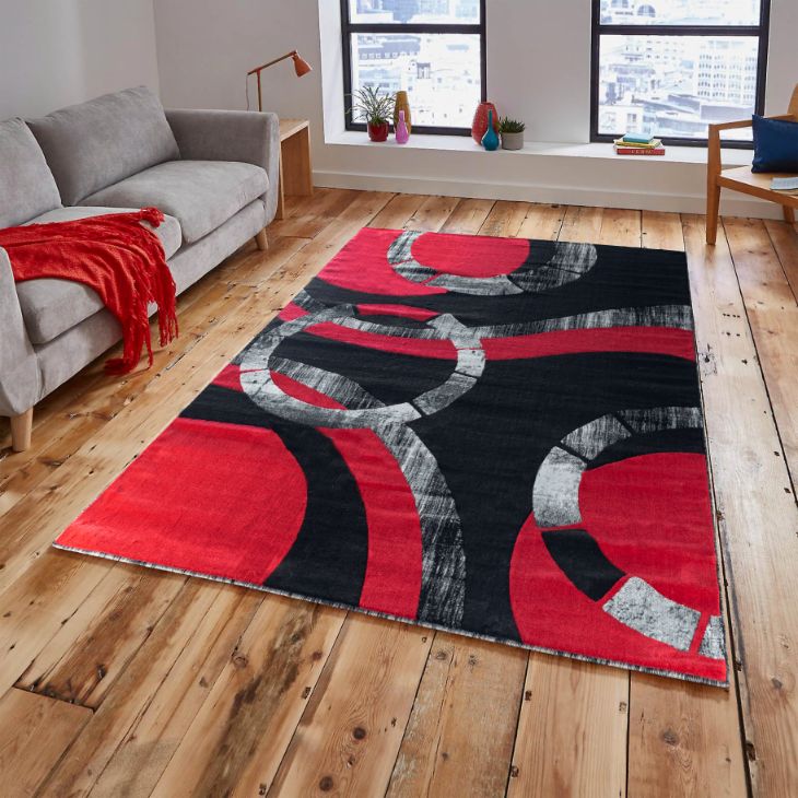 Madison Red Black Geometric Contemporary Area Rugs