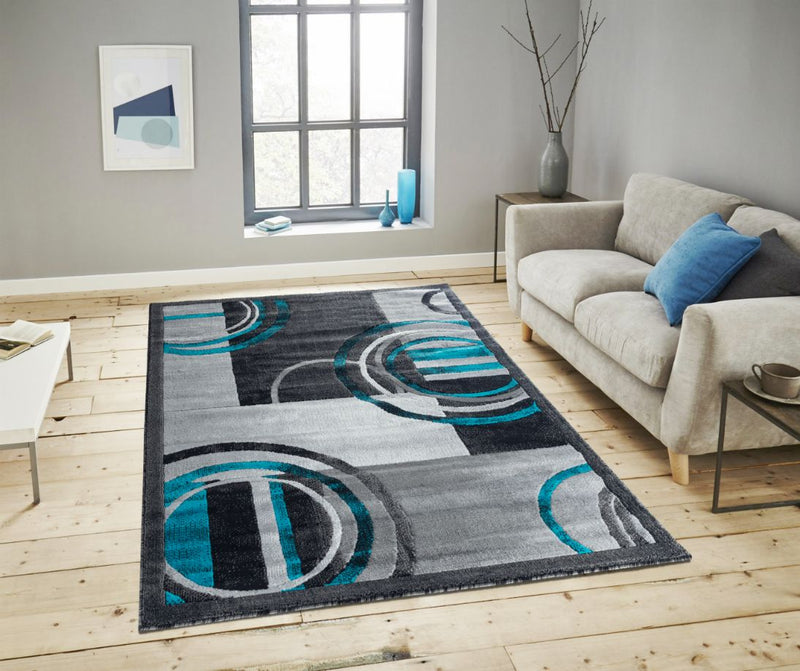 Mia Turquoise Circles Abstract Contemporary Area Rugs