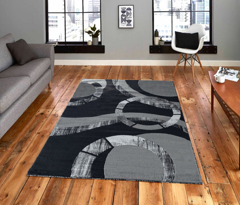 Madison Gray Black Geometric Modern Area Rug