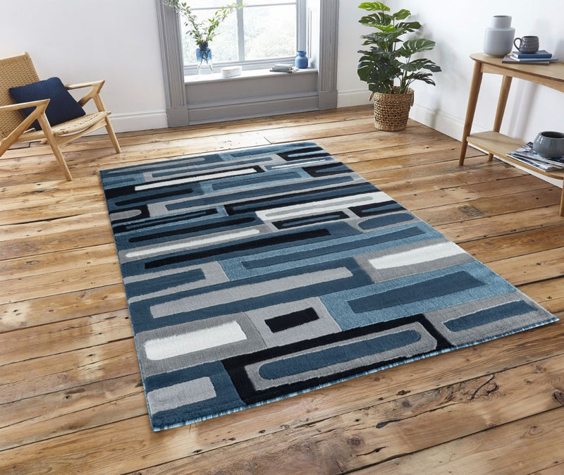 Sienna Navy Blue Geometric Contemporary Area Rugs