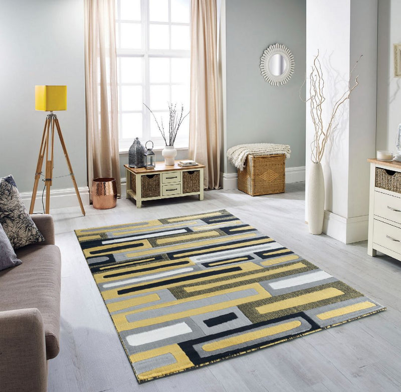 Sienna Yellow Geometric Contemporary Area Rugs