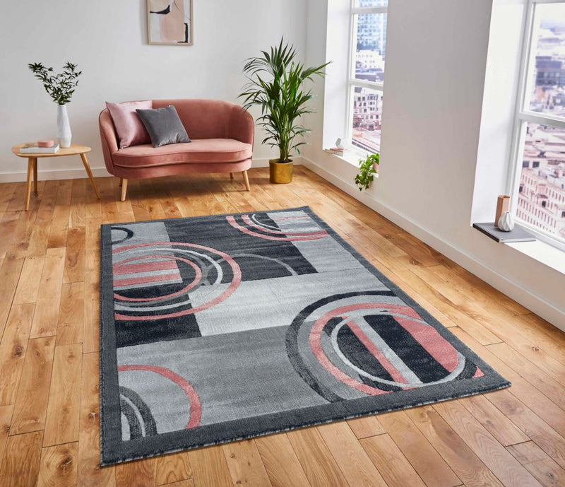 Mia Pink Circles Abstract Contemporary Area Rugs