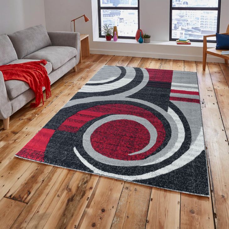 Avery Red Gray Abstract Contemporary Area Rugs