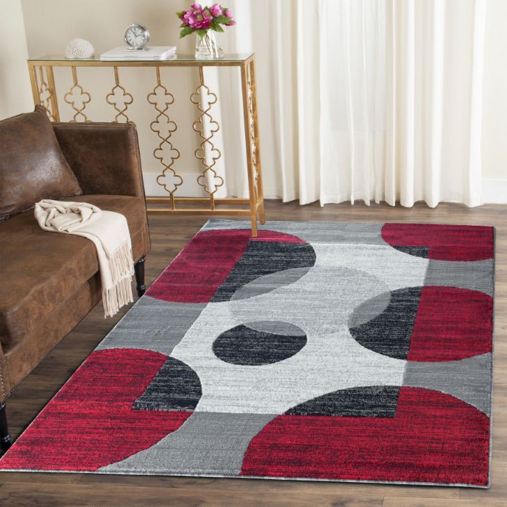 Addison Red Geometric Modern Area Rug