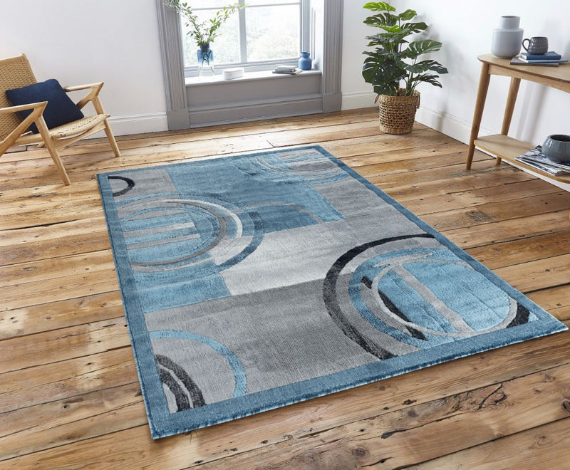 Mia Blue Geometric Contemporary Area Rugs