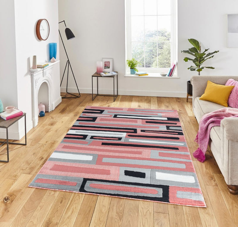 Sienna Pink Geometric Contemporary Area Rugs