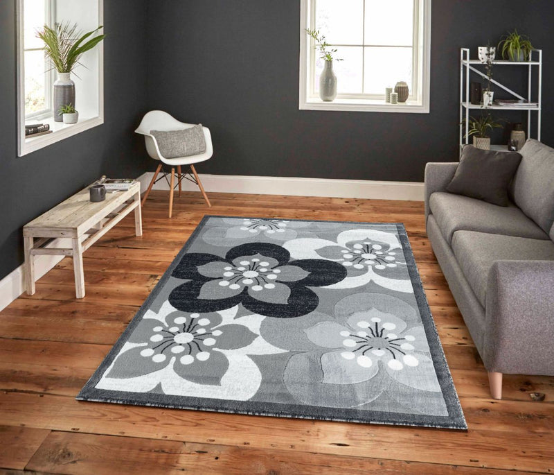 Ruby Gray Floral Contemporary Area Rugs