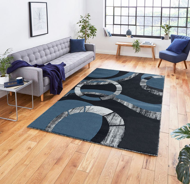 Madison Navy Blue Geometric Modern Area Rug