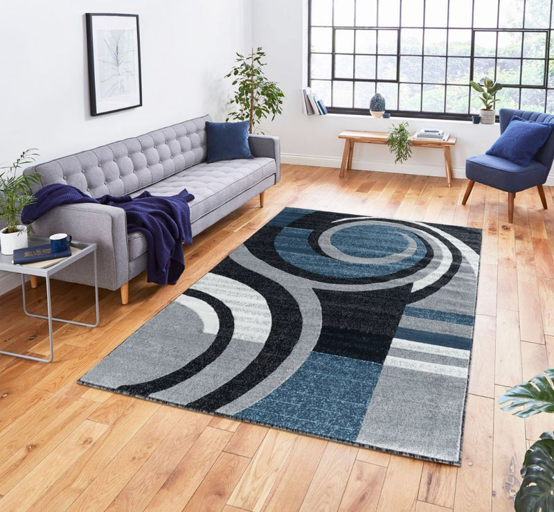 Avery Blue Abstract Contemporary Area Rugs