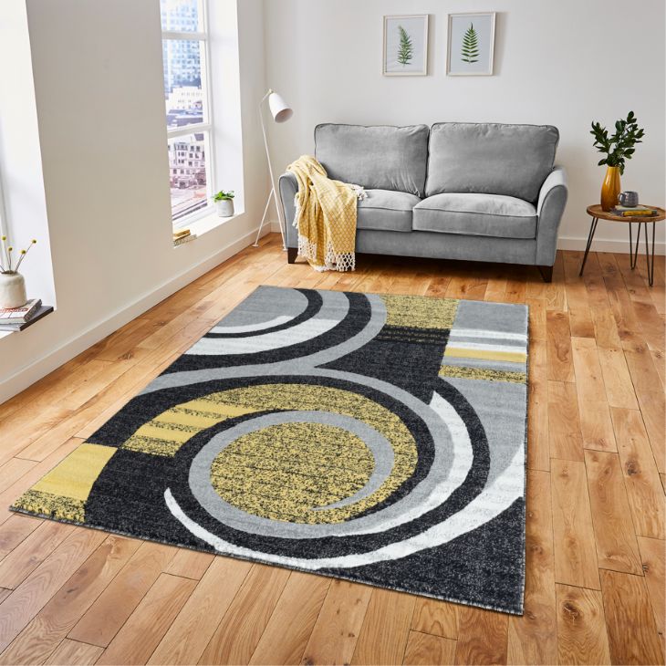 Avery Yellow Abstract Contemporary Area Rugs